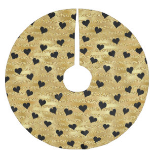 Romantisches Gold Glitter Schwarz Herz Design Weih Polyester Weihnachtsbaumdecke