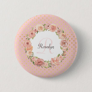 Romantisches Gold punktierter Rosen-mit Monogramm Button