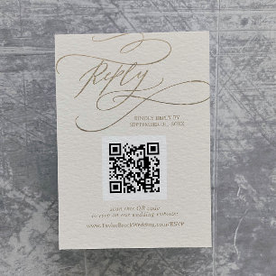 Romantisches Gold und Elfenbeinhochzeit - QR-Code- Begleitkarte