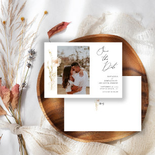 Romantisches Gold und Rosé gepresste Blumen Foto Save The Date