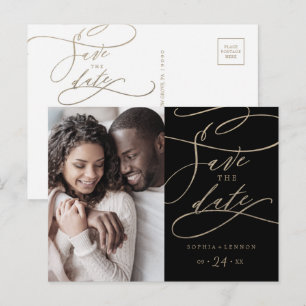 Romantisches Gold und schwarzes Foto Save the Date Einladungspostkarte