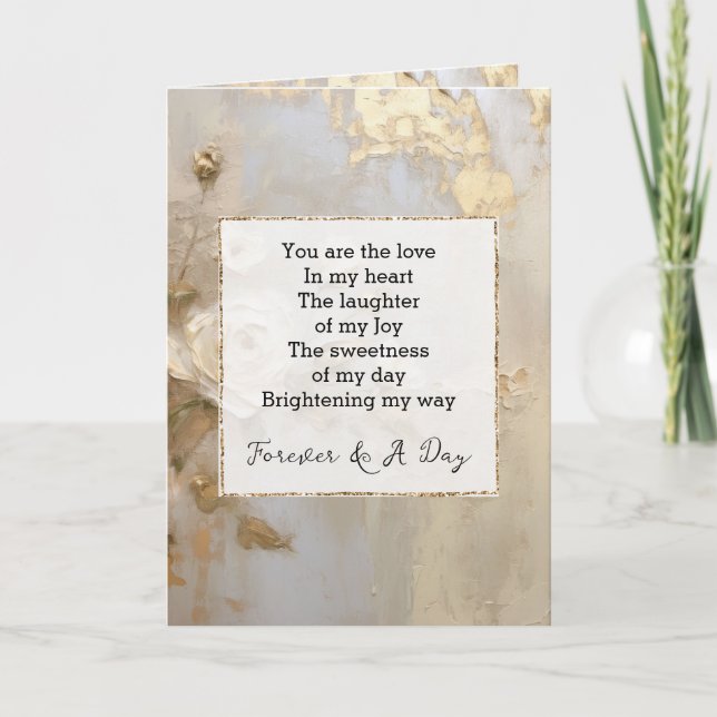 Romantisches Gold White Roses Forever Gedicht Karte (Vorderseite)