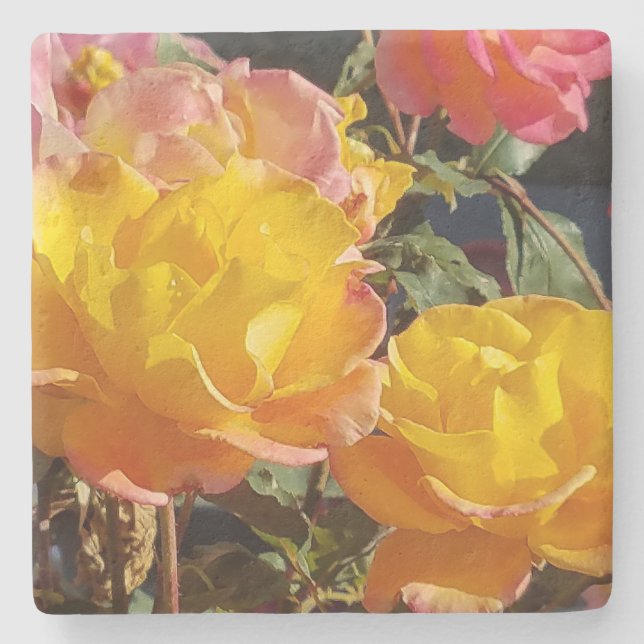 Romantisches Golden und Orange Rose Foto Steinuntersetzer (Vorderseite)