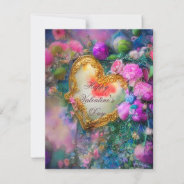 Romantisches Goldherz und Blume Valentine Feiertagskarte
