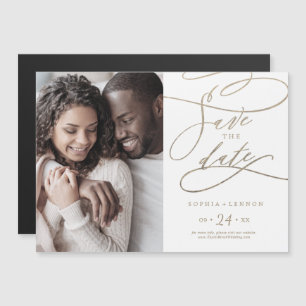 Romantisches Goldkalligrafie-Foto Save the Date Magneteinladung
