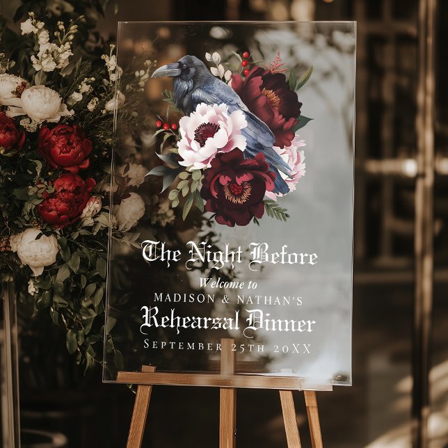 Romantisches Gothic Raven Wedding Probe Dinner Acrylschild (Von Creator hochgeladen)