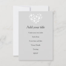 Romantisches Grau mit Herz und Vögeln Einladung