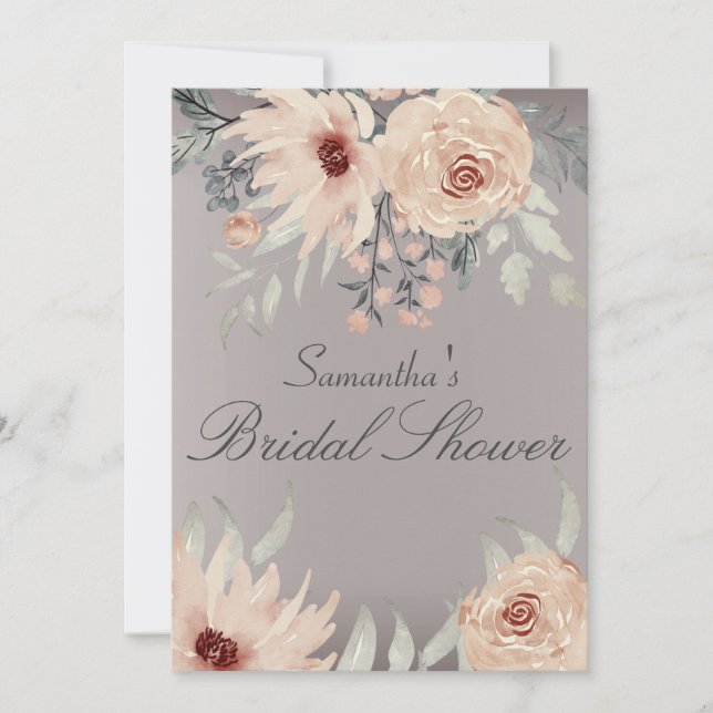 Romantisches graues Coral Floral Brautparty Einladung (Vorderseite)
