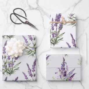 Romantisches graues Lila Lavendel-Brautparty Geschenkpapier Set