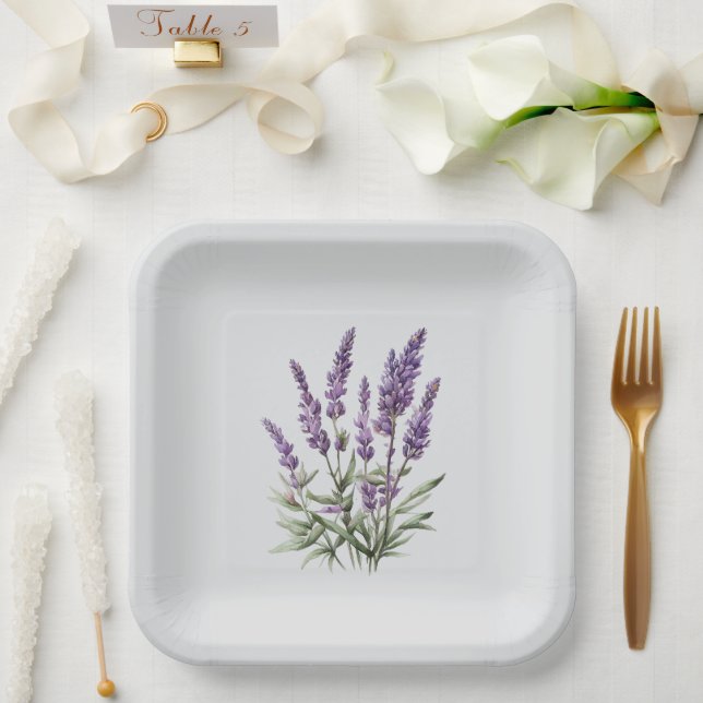 Romantisches graues Lila Lavendel-Brautparty Pappteller (Hochzeit)