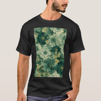 Romantisches Grünes Botanisches Blumenmuster T-Shirt