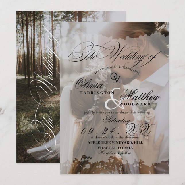 Romantisches handgeschriebenes Foto Hochzeit Einladung (Vorne/Hinten)