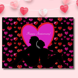 Romantisches Happy Anniversary Paar mit Herzen Karte