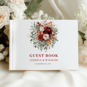 Romantisches Herbst Marsala Florales Hochzeitsgäst Gästebuch