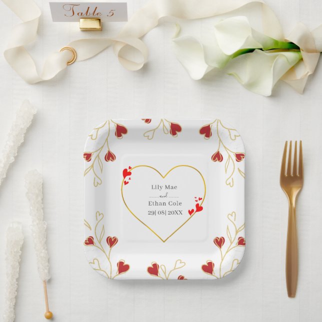 Romantisches Herz Blumenmuster Pappteller (Hochzeit)