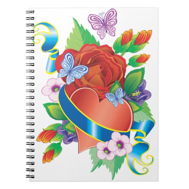Romantisches Herz & Blüten Notizblock (Vorderseite)