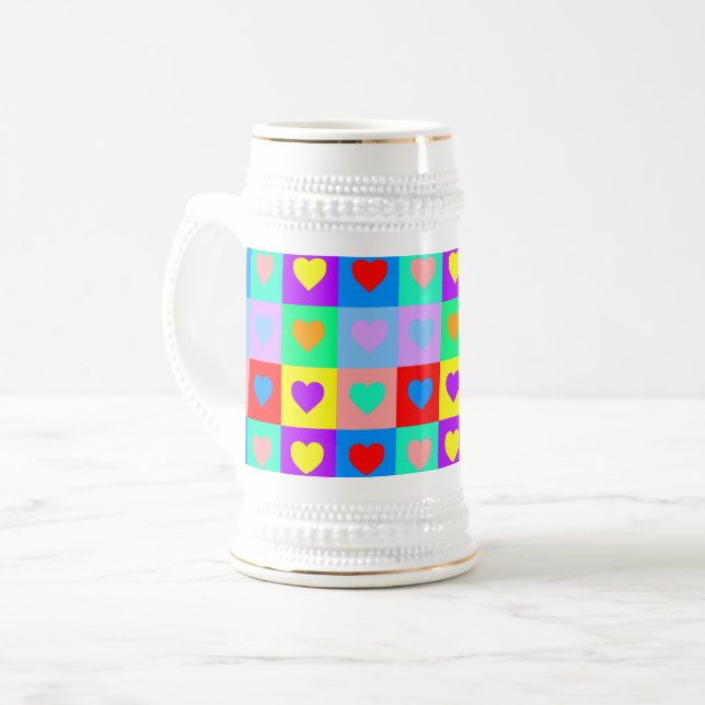 Romantisches Herz - Farbenfrohe Muster Pop Art Bierglas (Vorderseite Links)