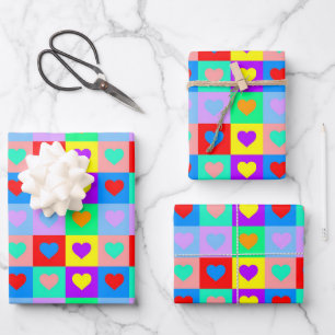 Romantisches Herz - Farbenfrohe Muster Pop Art Geschenkpapier Set