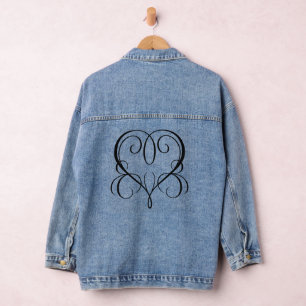 Romantisches Herz Hochzeitskalligraphie Schwarzes  Jeansjacke
