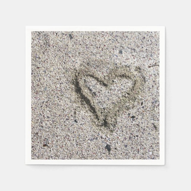 Romantisches Herz in Sand Foto Serviette (Vorderseite)
