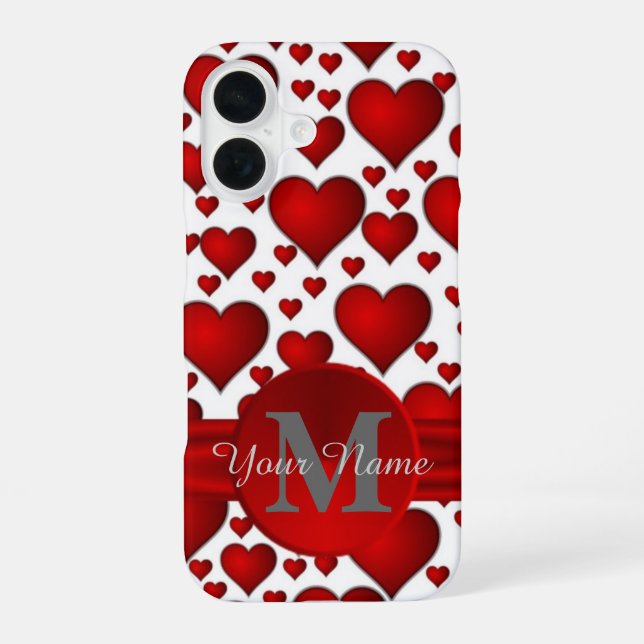 Romantisches Herz Muster monogrammiert iPhone 16 Hülle (Rückseite)