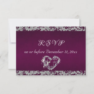 Romantisches Herz und Glitzer auf Plum RSVP Karte