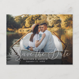 Romantisches Herzschrift-Foto Save-the-Date Ankündigungspostkarte
