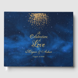 Romantisches Himmelblau mit Gold Confetti Gästebuch