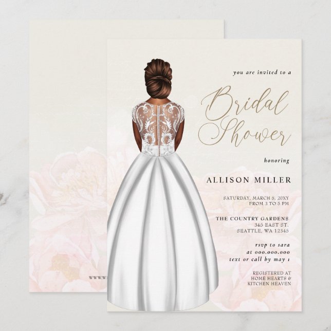 Romantisches Hochzeitskleid-Brautparty Einladung (Vorne/Hinten)