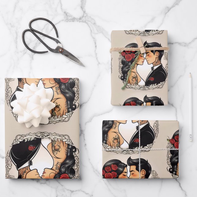 Romantisches Hochzeitspaar in der Liebe Geschenkpapier Set (Vorderseite)