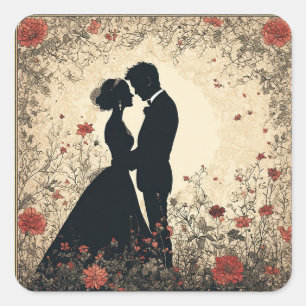 Romantisches Hochzeitspaar Quadratischer Aufkleber