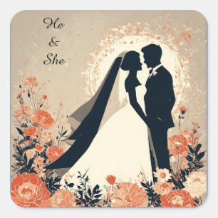 Romantisches Hochzeitspaar Quadratischer Aufkleber