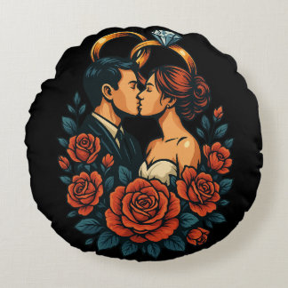 Romantisches Hochzeitspaar Rundkissen Rundes Kissen