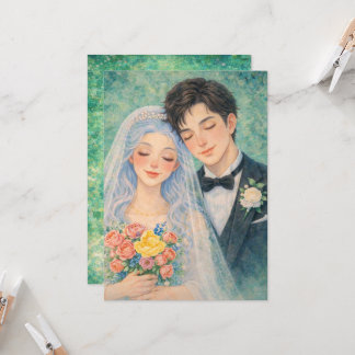 Romantisches Hochzeitspaar Wasserfarben-Illustrati Einladung