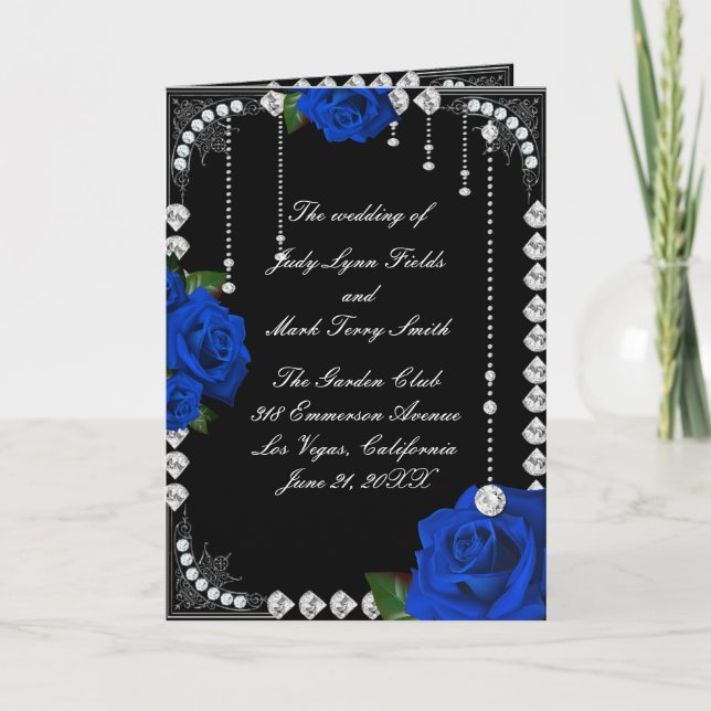 Romantisches Hochzeitsprogramm für blaue Rose und  Programm (Vorderseite)