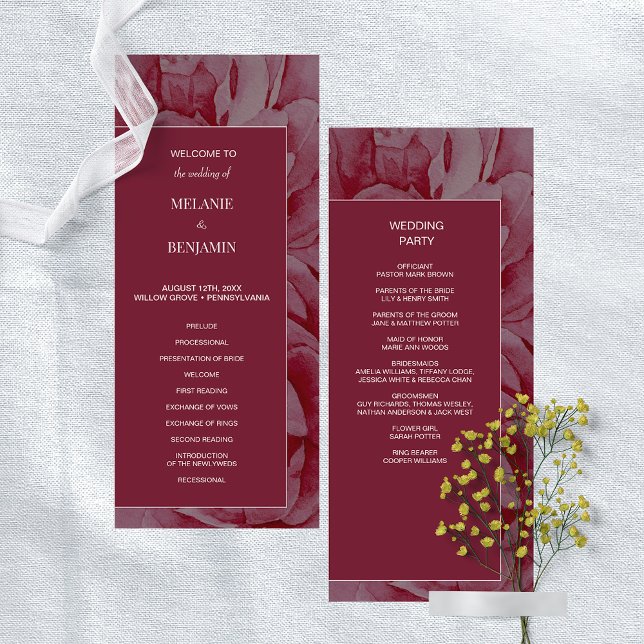 Romantisches Hochzeitsprogramm für Blumen in Rosa Einladung (Elegant Pink Romantic Floral Wedding Program)