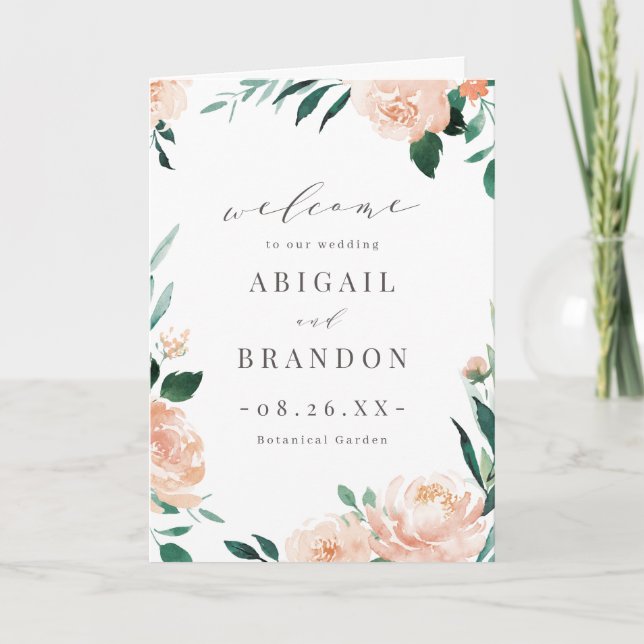 Romantisches Hochzeitsprogramm für den Garten Pfir Programm (Vorderseite)