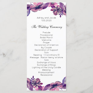 Romantisches Hochzeitsprogramm. Lila Blumenzeremon Programm