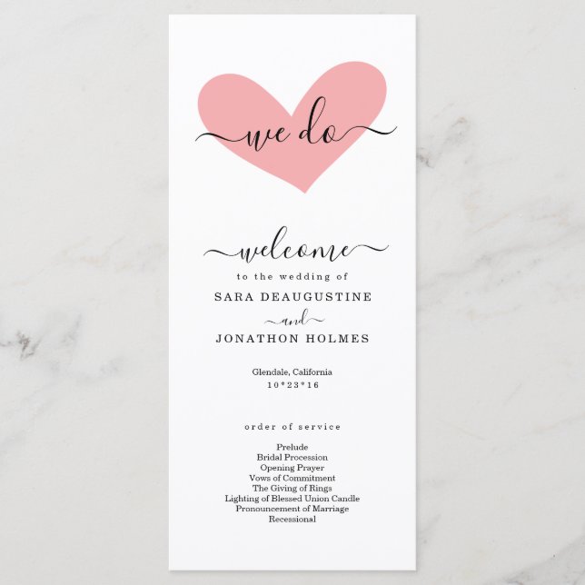 Romantisches Hochzeitsprogramm "We do" Programm (Vorderseite)