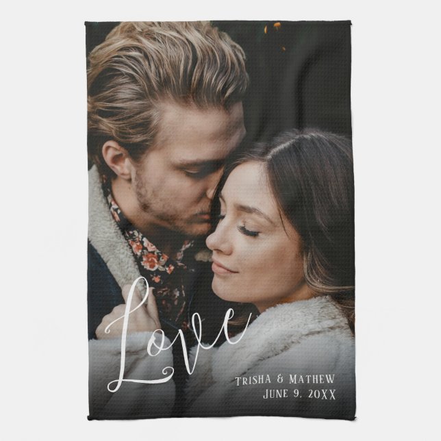 Romantisches Hochzeitssemble, Liebe, Namen und Dat Geschirrtuch (Vertikal)