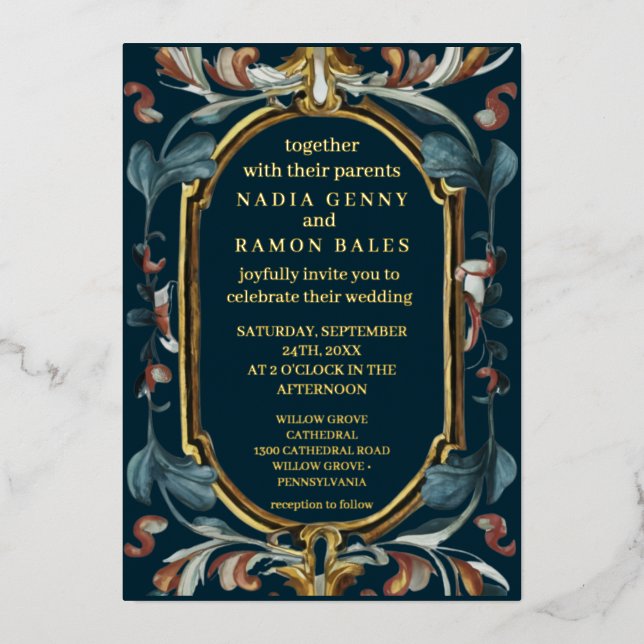 Romantisches Hochzeitstil Folieneinladung (Vorderseite)