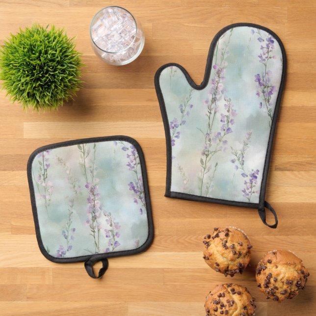 Romantisches Hübsches violettes Brautparty Ofenhandschuh & Topflappen-Set (Oben Unten)