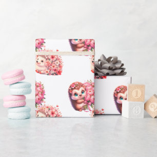 Romantisches Igel Valentinstag Geschenkpapier, Geschenkpapier