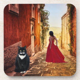 Romantisches italienisches Dorf Tuxedo-Katzen-Unte Getränkeuntersetzer