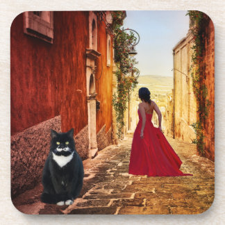 Romantisches italienisches Dorf Tuxedo-Katzen-Unte Getränkeuntersetzer