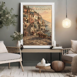 Romantisches italienisches Küsten Dorf Vintage Rei Poster