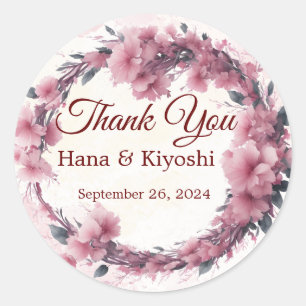 Romantisches Japan Rosa Kirschblüten Kreis Aufkleb Runder Aufkleber