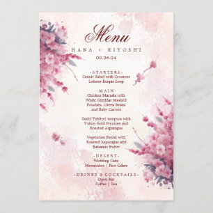 Romantisches japanisches "Pink Cherry Blossom Wedd Menükarte
