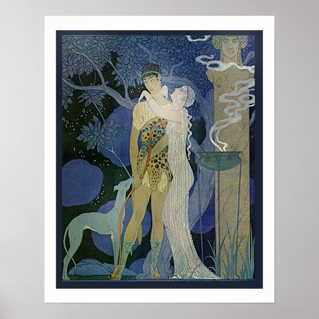 Romantisches Jugendstil-Paar mit Greyhound Poster (Vorne)