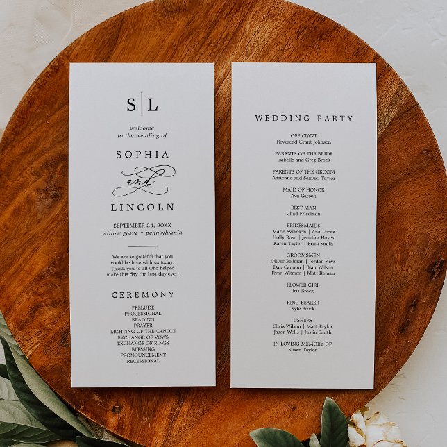 Romantisches kalligrafisches Mongram-Hochzeitsprog Programm (Von Creator hochgeladen)